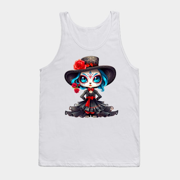 Dia de los Muertos Cat #10 Tank Top by Chromatic Fusion Studio